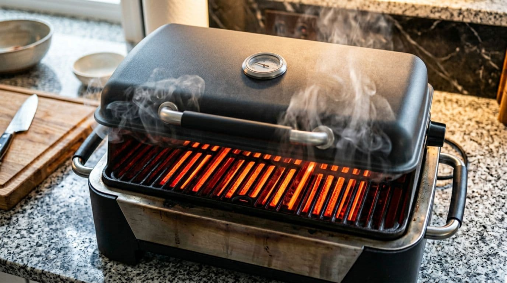 Heat management on an electric grill so you get a real crust