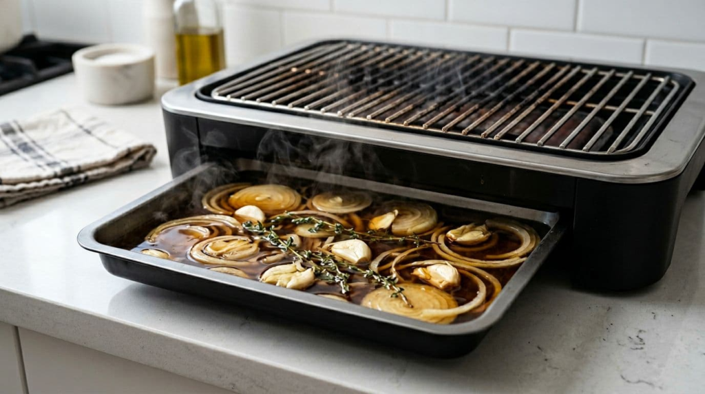 Make smoky aromas with the drip tray - How to Smoky Flavor on Electric Grill