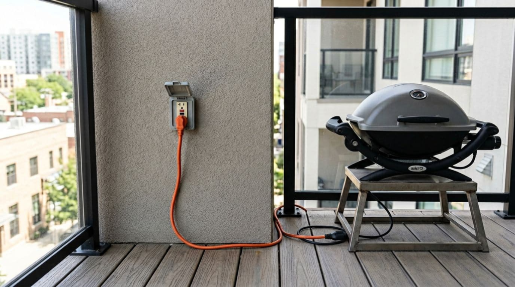 Electrical setup that prevents shocks and trips: GFCI outlets, cords and wattage - Electric Grill on Balcony
